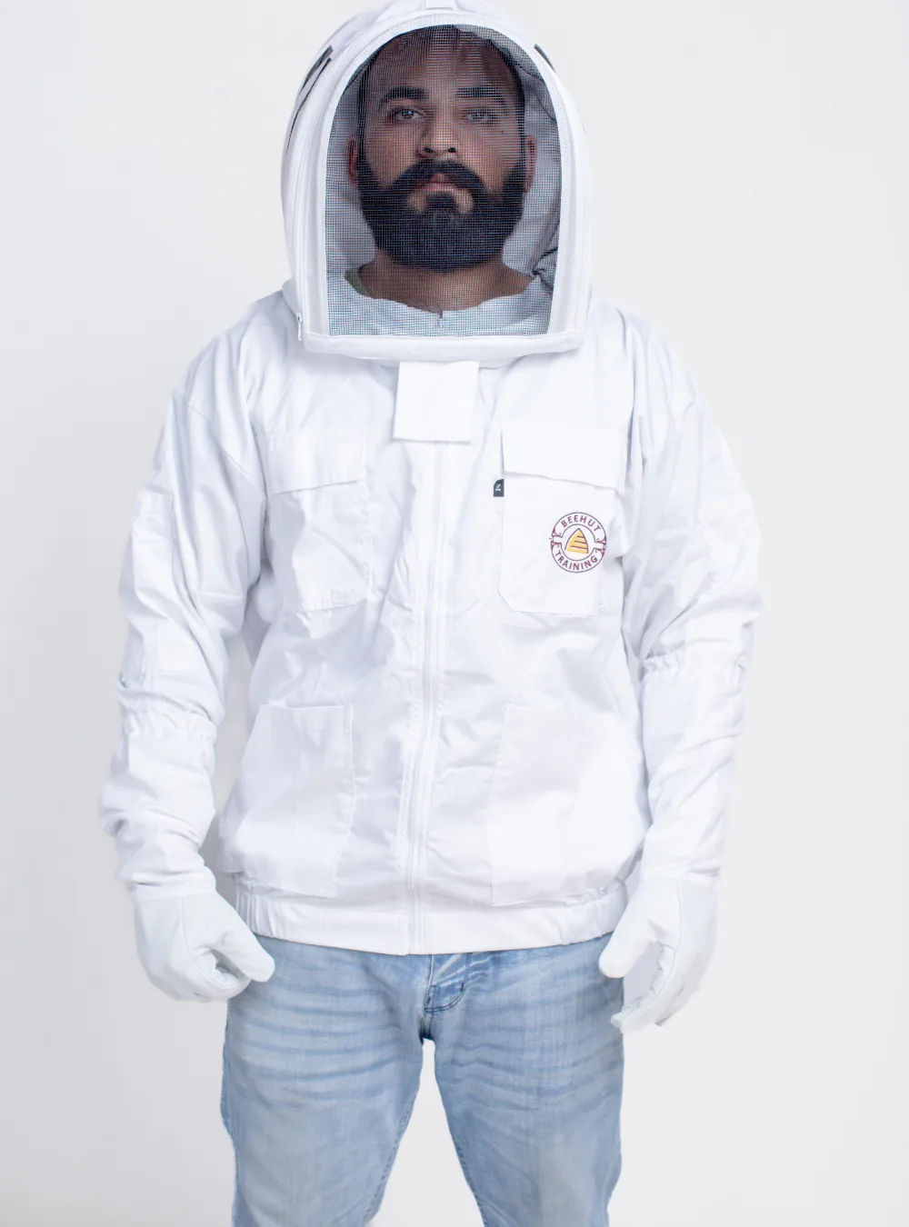 A beekeeping jacket of the kind to borrow for a first hive inspection