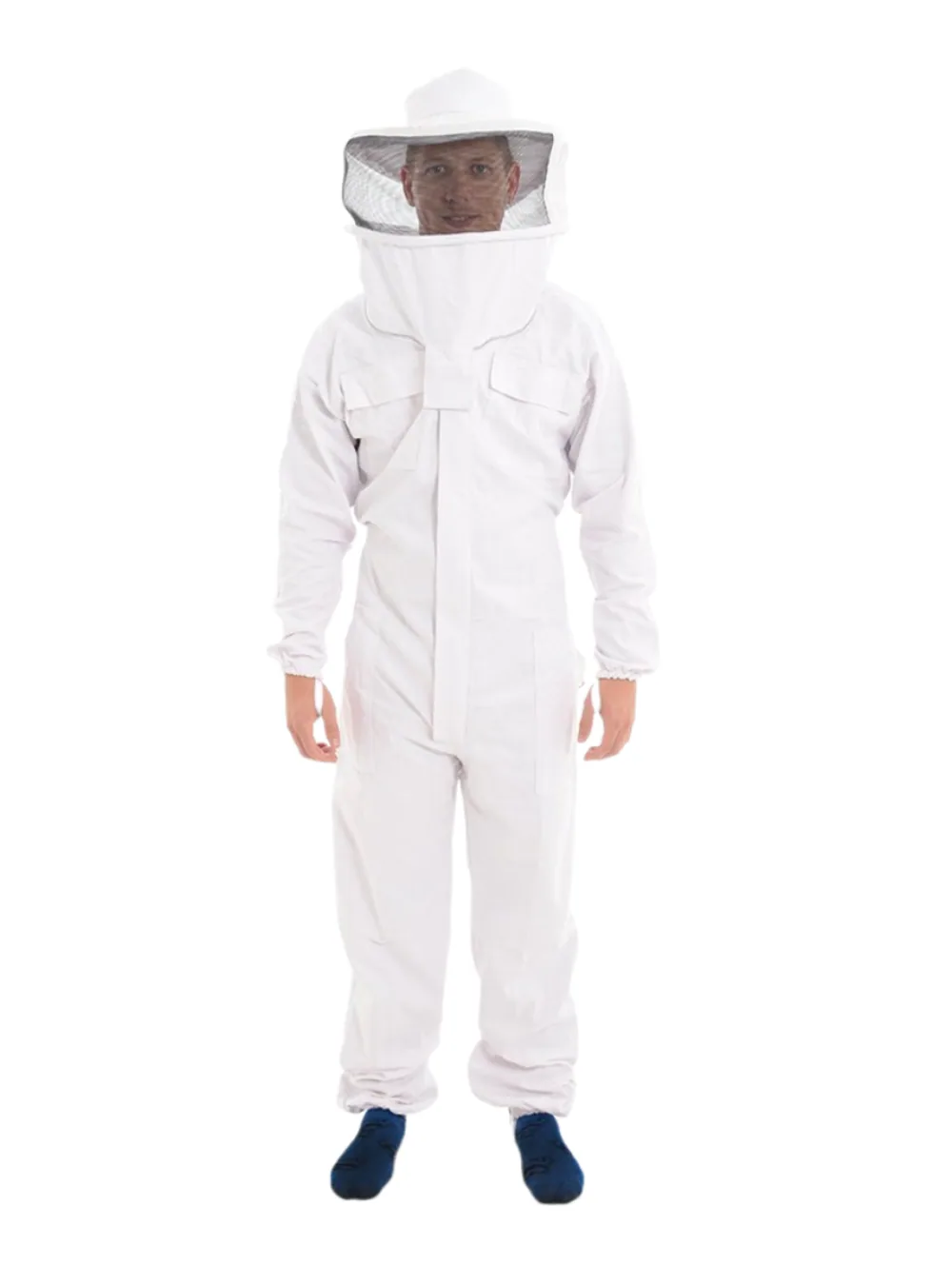 A cotton beekeeping suit with pockets, the traditional version of what beekeepers wear